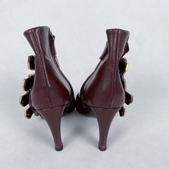 The Kooples Burgundy Oxblood Heeled Buckle Booties 37 - Picture 4 of 7